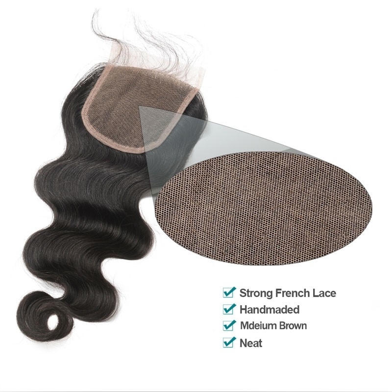 Peruvian Remy Hair Three Part Lace Closure Weave Body Wave 3 Part 4x4inches Natural Color