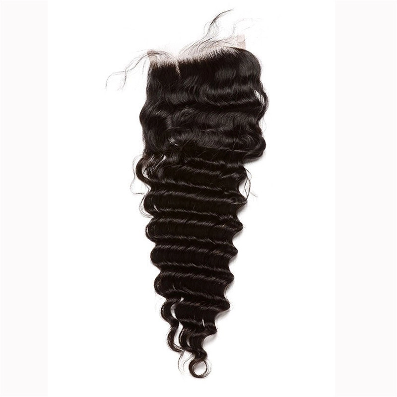 Buy Closure Weave Brazalian Remy Hair Deep Wave Free Part Lace Closure 4X4 inchs Natural Color