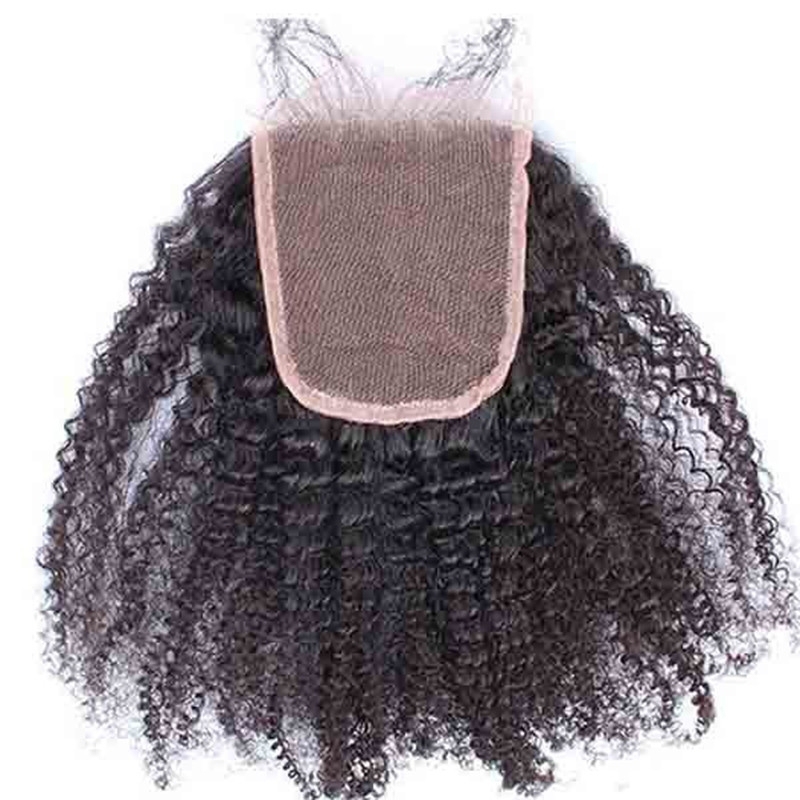 Mongolian Remy Hair Afro Kinky Curly Free Part Lace Closure 4x4 inchs Natural Color