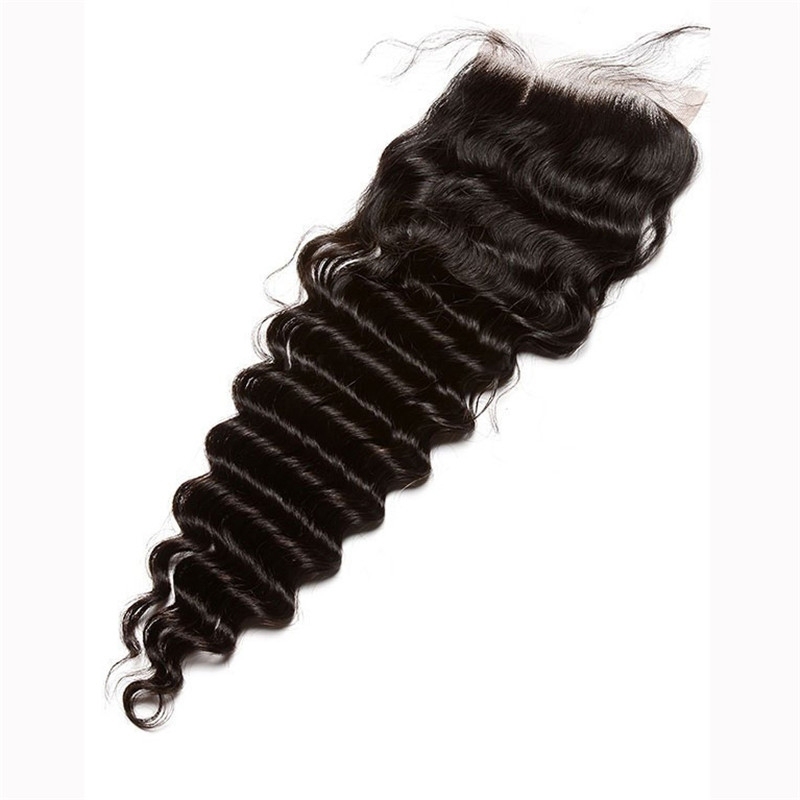 Buy Closure Piece European Remy Hair Deep Wave Free Part Lace Closure 4x4inches Natural Color