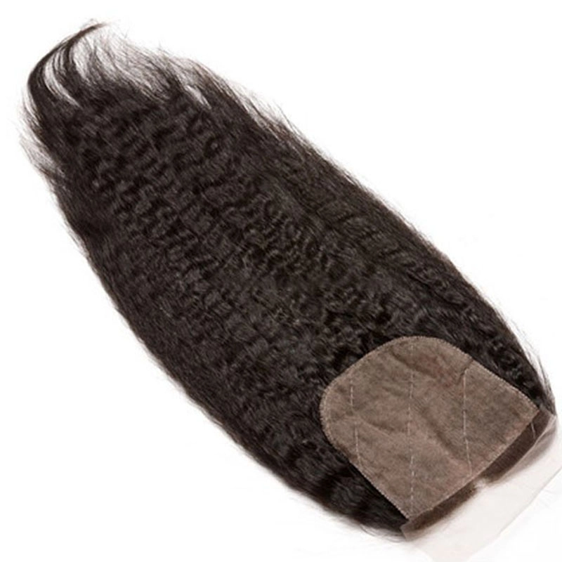 Natuural Color Kinky Sraight Brazalian Remy Hair Silk Base Lace Closure 4x4inchs For Sale