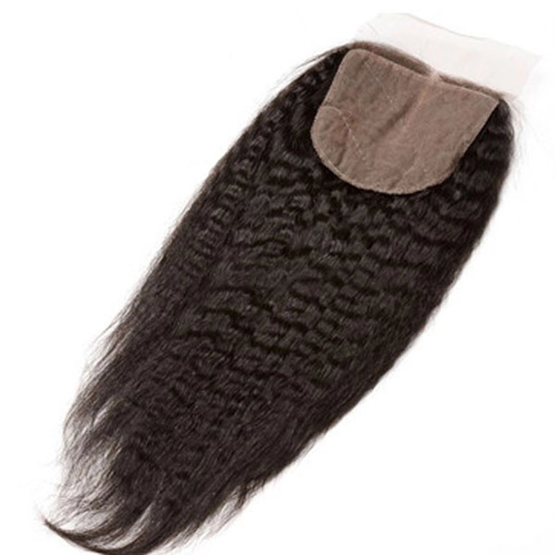 Natuural Color Kinky Sraight Brazalian Remy Hair Silk Base Lace Closure 4x4inchs For Sale