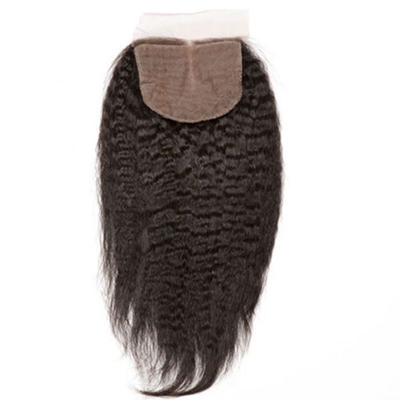 Natuural Color Kinky Sraight Brazalian Remy Hair Silk Base Lace Closure 4x4inchs For Sale