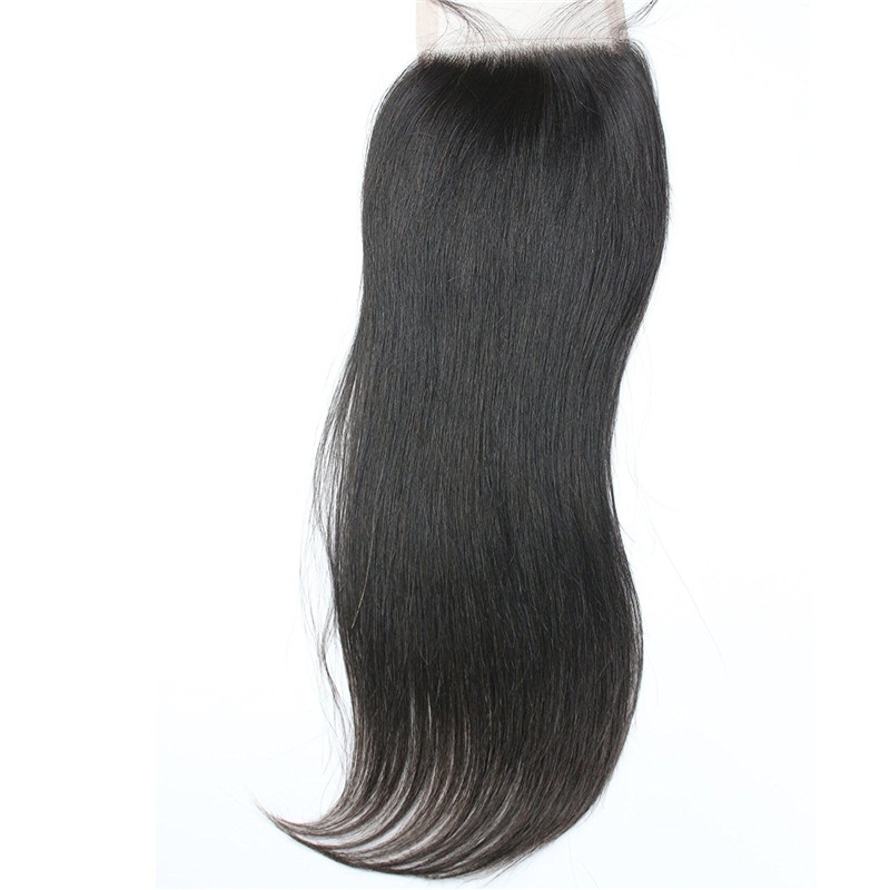 Malaysian Remy Hair 4x4inch Straight Closure with Baby Hair and Bleached Knots 18inch Straight Natural Black