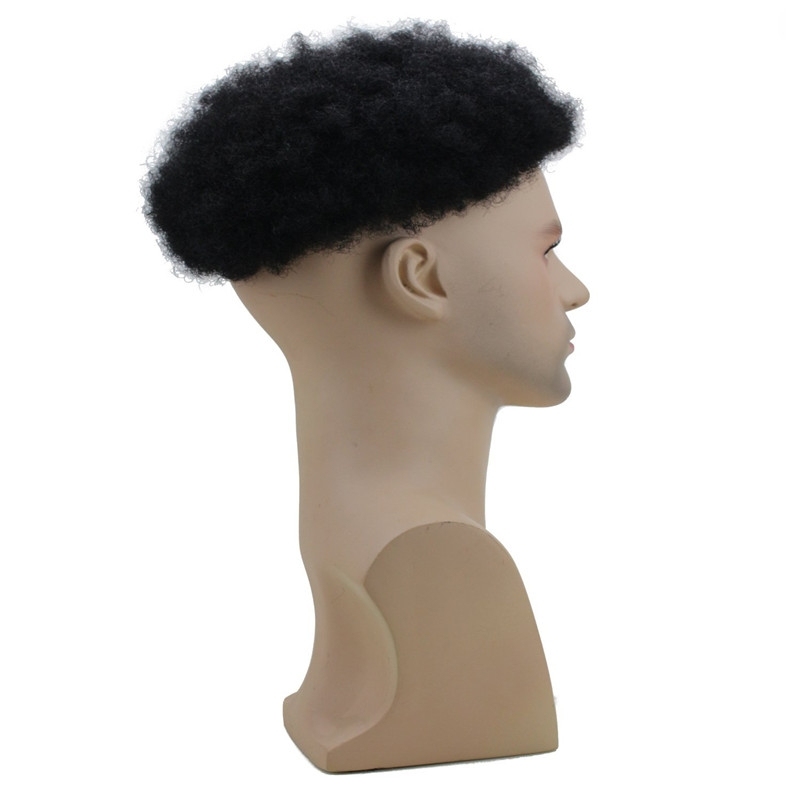 Human Hair Afro Curly Mens Toupee Hairpiece Wig Mono Base with Hard PU Reforced Color #1B Black 8x10 Men's Toupee Kinky Curly