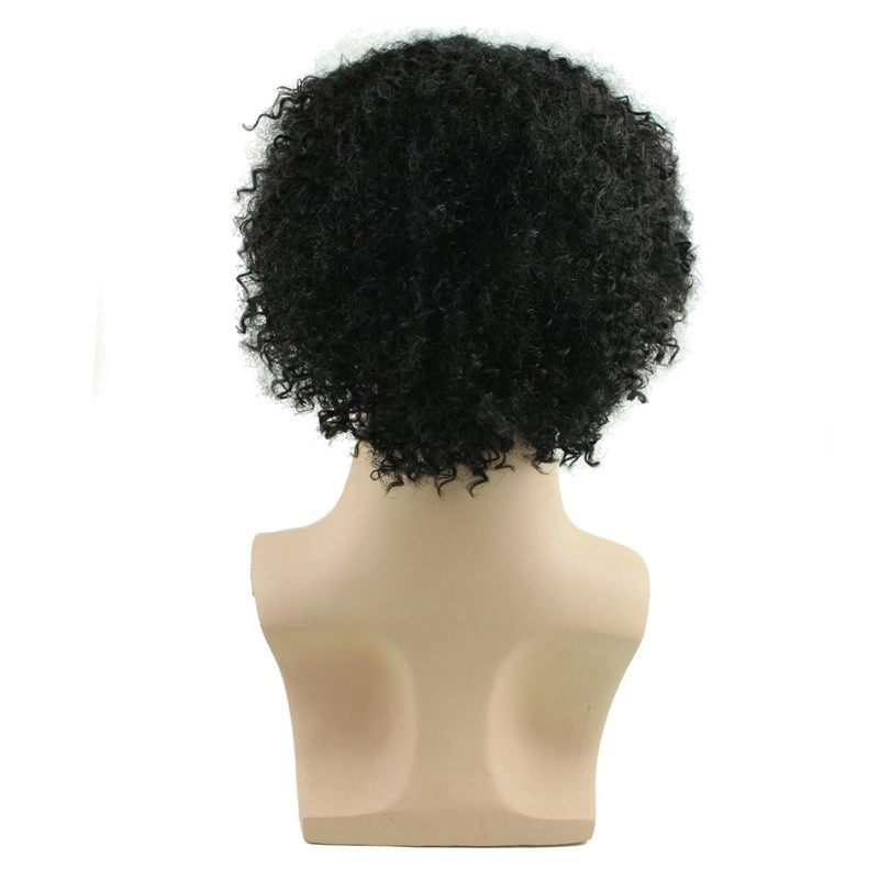 Afro Kinky Curly Short Wig Brazilian Remy Human Hair 130% Density Short Wig Toupee Hairpiece for Men (Black)