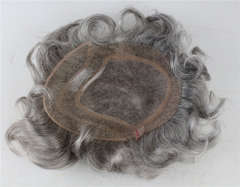 Men's Toupee 10×8 inch 1B Mix 80% Grey Hair Thin Skin Hairpiece Hair Replacement System Monofilament Net Base for Men