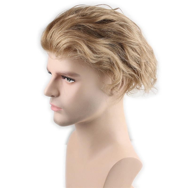 Men's Toupee 10"x8" Human Hair Thin Skin Hairpiece Hair Replacement Wigs Mono Lace Net Base for Men #21 Ash Blonde Color