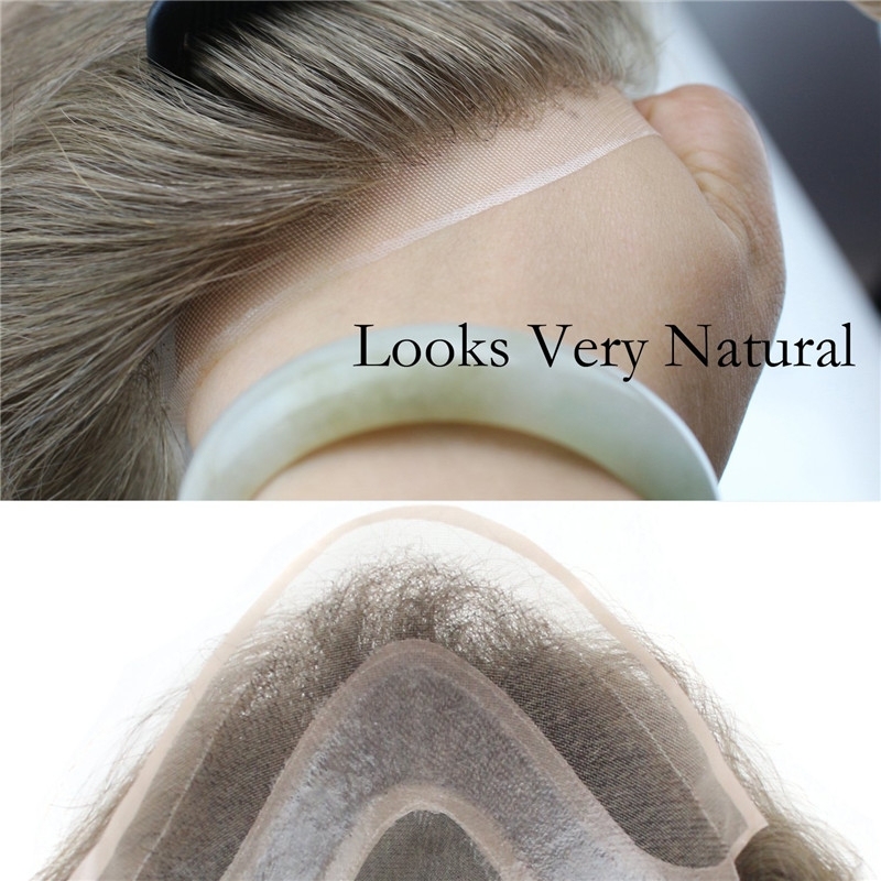 Men's Wig Human Hair Hairpiece Toupee Super Thin Skin Hair Replacement (#7 Light Ash Brown)