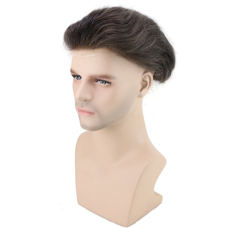 Men's Hairpiece Human Hair Toupee Wig Super Thin Skin Hair Replacement Base Size 8x10 #4 Dark Brown Lace Frontal With PU Toupee
