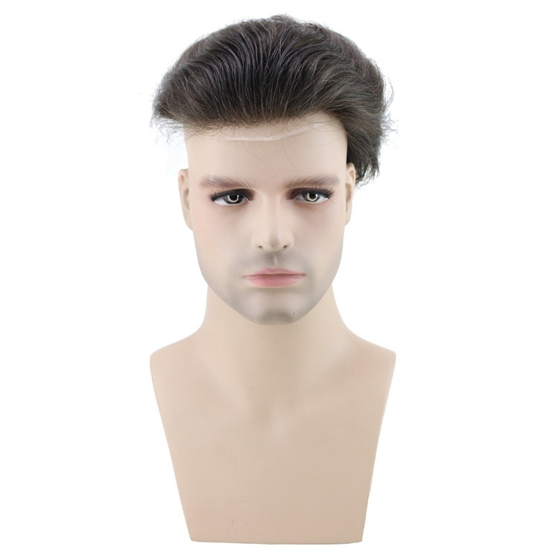 Men's Hairpiece Human Hair Toupee Wig Super Thin Skin Hair Replacement Base Size 8x10 #4 Dark Brown Lace Frontal With PU Toupee