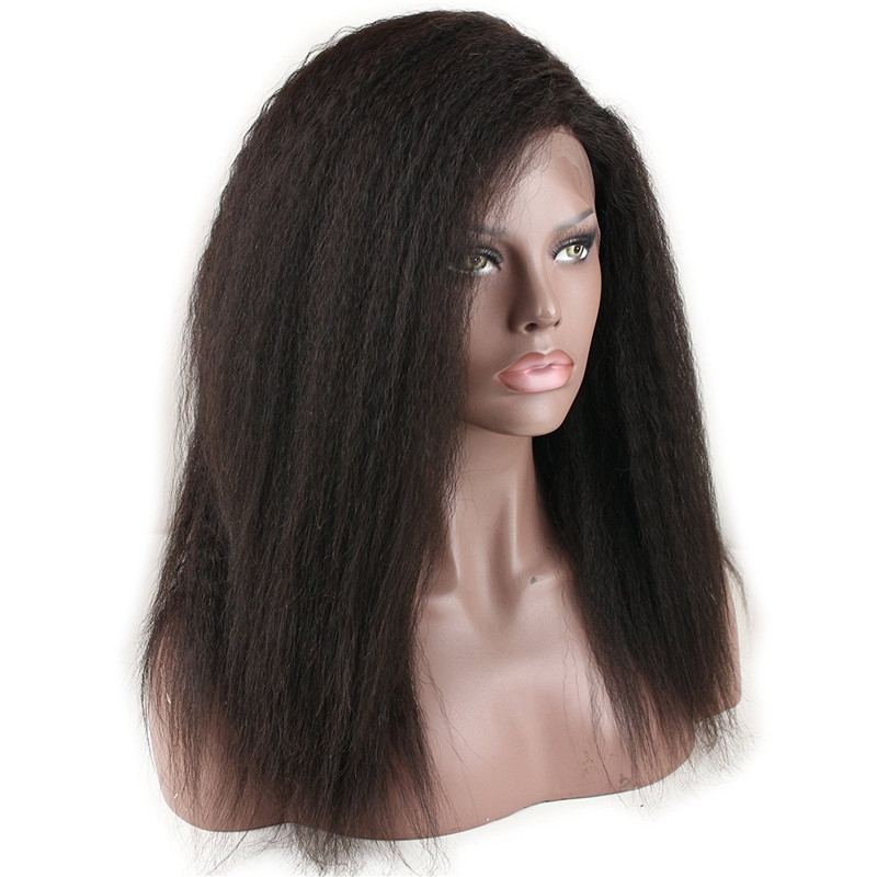 Full Lace Wig Kinky Straight 10A Unprocessed Brazilian Remy Human Hair Glueless Full Lace Human Hair Wigs for Black Women Natural Color