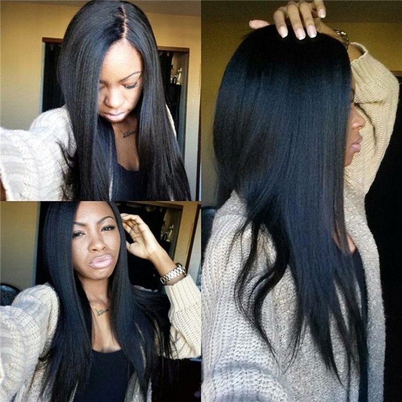 Yaki Straight Glueless Lace Front Human Hair Wigs 10A Unprocessed Brazilian Remy Human Hair Italian Yaki Lace Front Wig with Baby Hair