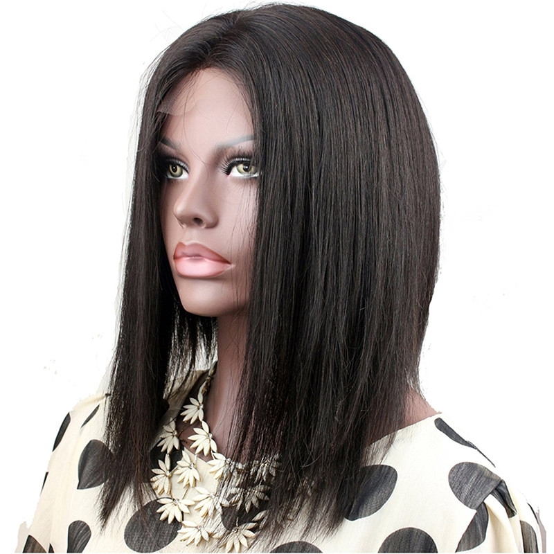Short Bob Wigs Peruvian Hair Silk Straight 10-14 Human Hair Lace Wigs