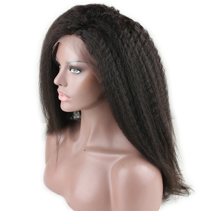 Full Lace Wig Kinky Straight 10A Unprocessed Brazilian Remy Human Hair Glueless Full Lace Human Hair Wigs for Black Women Natural Color