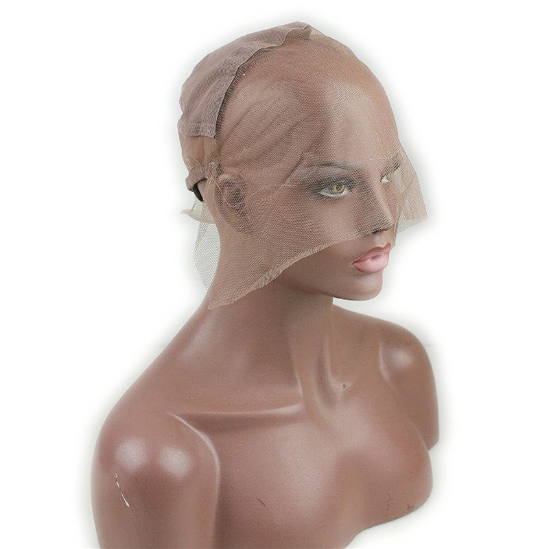 Full Lace Wig Cap for Making Wigs Swiss and French Lace Hair Net with ear to ear Stretch Medium Brown Color for Wig Making (Full Lace Cap with Adjusta
