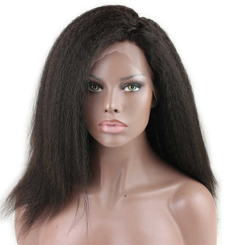 Full Lace Wig Kinky Straight 10A Unprocessed Brazilian Remy Human Hair Glueless Full Lace Human Hair Wigs for Black Women Natural Color