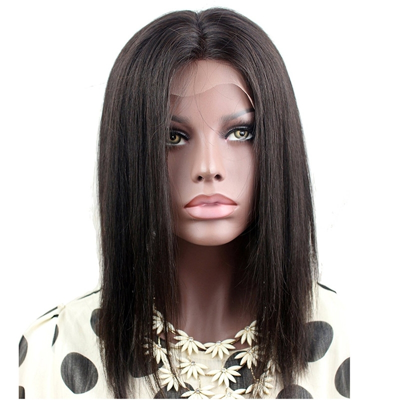 Short Bob Wigs Peruvian Hair Silk Straight 10-14 Human Hair Lace Wigs