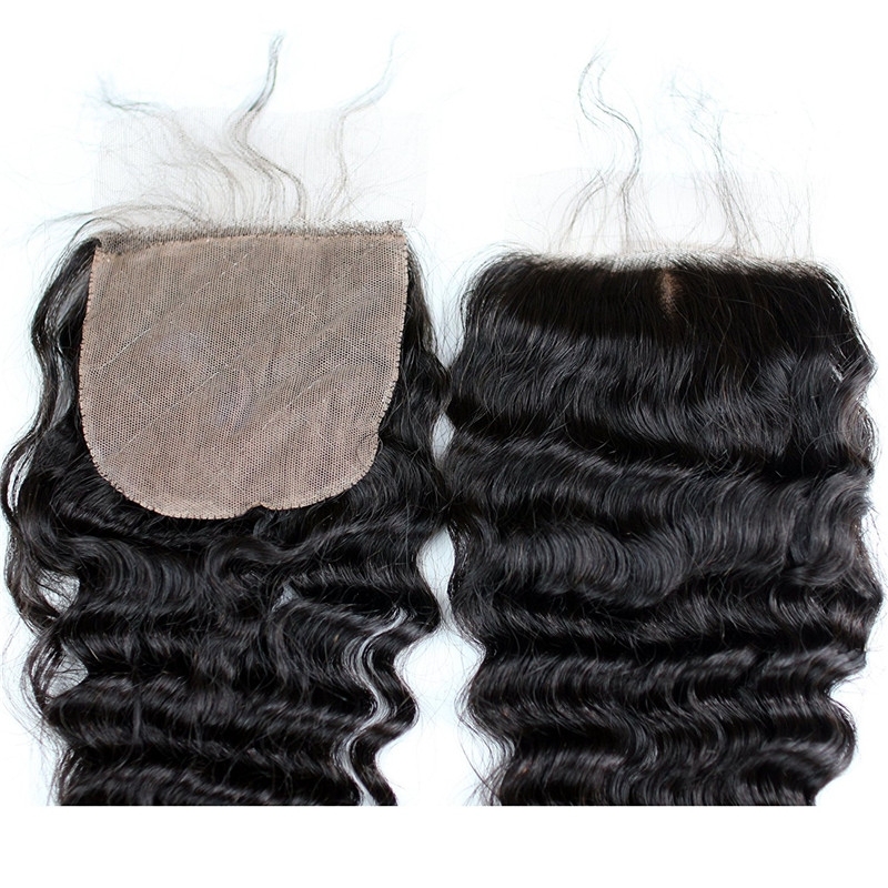 Brazilian Remy Hair Deep Wave Silk Base Closure 4x4 Human Hair Free Middle 3 Part Silk Lace Closure 16inch