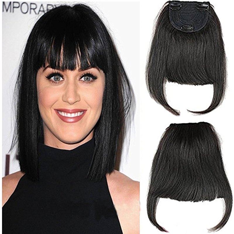 #1 Clip-in Front Hair Bangs Full Fringe Short Straight Hairpieces Brazilian Virgin Human Hair Extensions for women 6-8inch