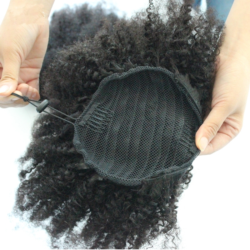 4B 4C Afro Kinky Curly Ponytails Clip In Human Hair Non Remy Hair Natural Color