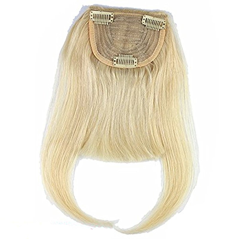 613 Blonde Clip-in Front Hair Bangs Full Fringe Short Straight Hairpieces Brazilian Virgin Human Hair Extensions for women 6-8inch