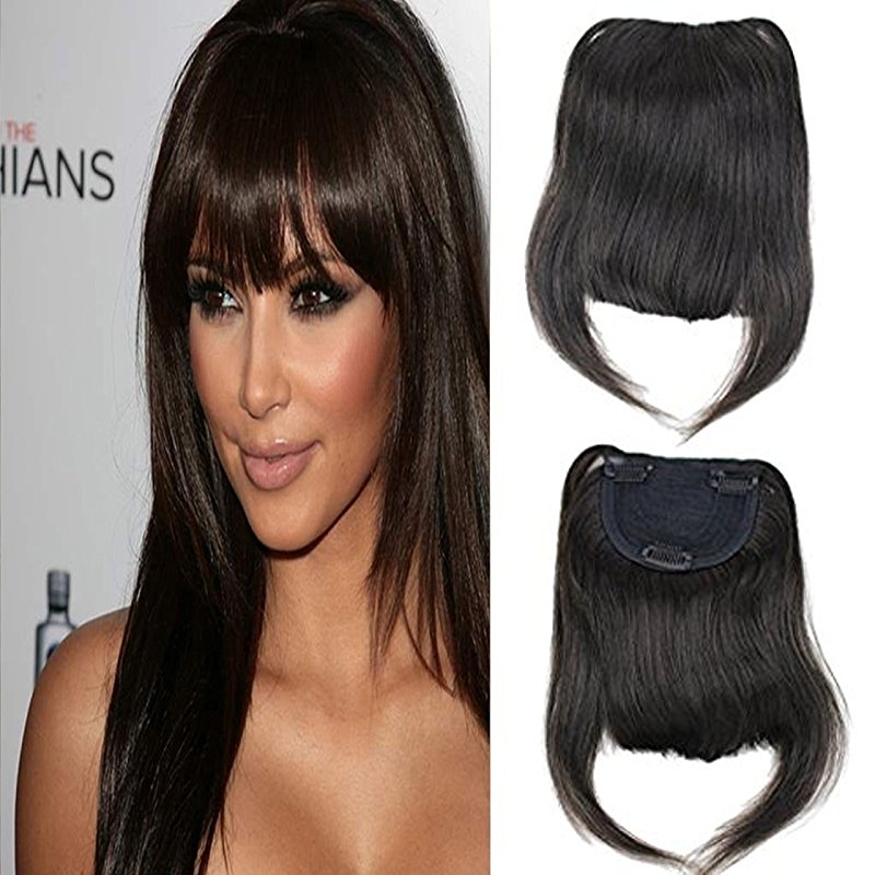 Clip-in Front Hair Bangs Full Fringe Short Straight Hairpieces Brazilian Virgin Human Hair Extensions for women 6-8inch (#2)