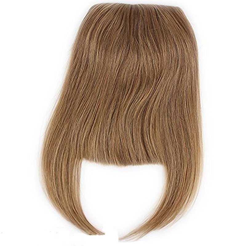 #8 Blonde Clip-in Front Hair Bangs Full Fringe Short Straight Hairpieces Brazilian Virgin Human Hair Extensions for women 6-8inch (#2)