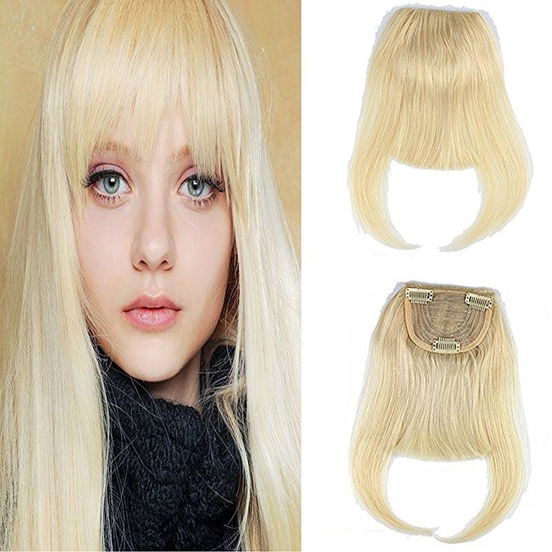 613 Blonde Clip-in Front Hair Bangs Full Fringe Short Straight Hairpieces Brazilian Virgin Human Hair Extensions for women 6-8inch