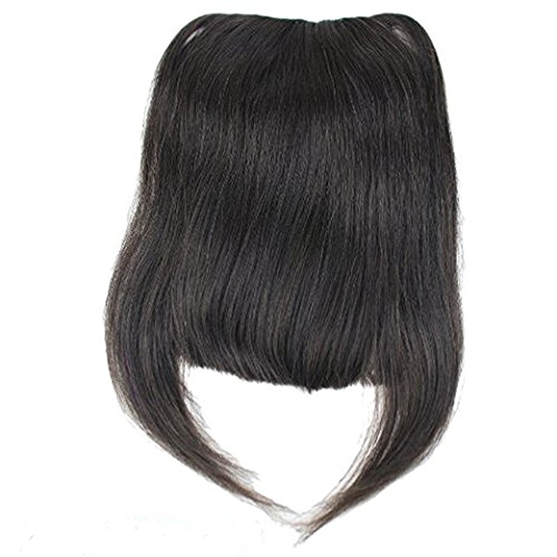 Clip-in Front Hair Bangs Full Fringe Short Straight Hairpieces Brazilian Virgin Human Hair Extensions for women 6-8inch (#2)