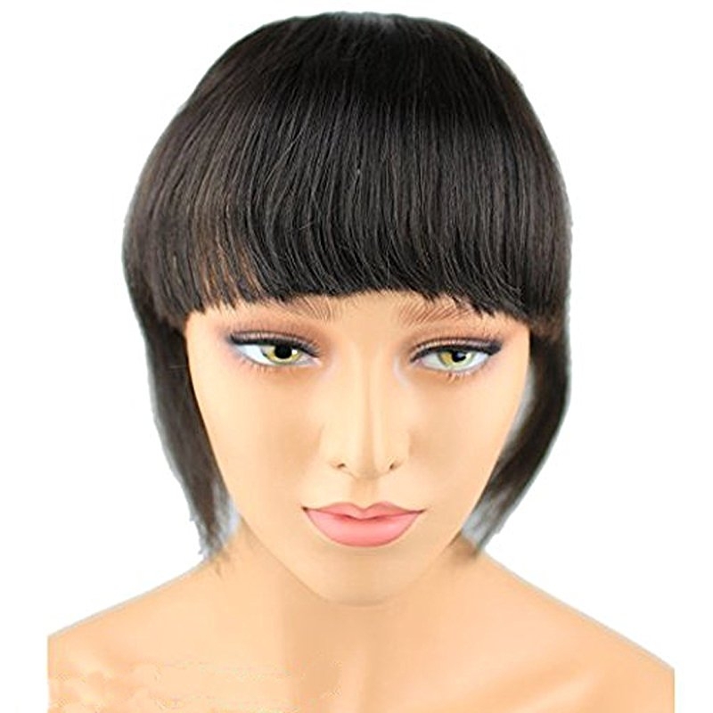 Clip-in Front Hair Bangs Full Fringe Short Straight Hairpieces Brazilian Virgin Human Hair Extensions for women 6-8inch (#2)