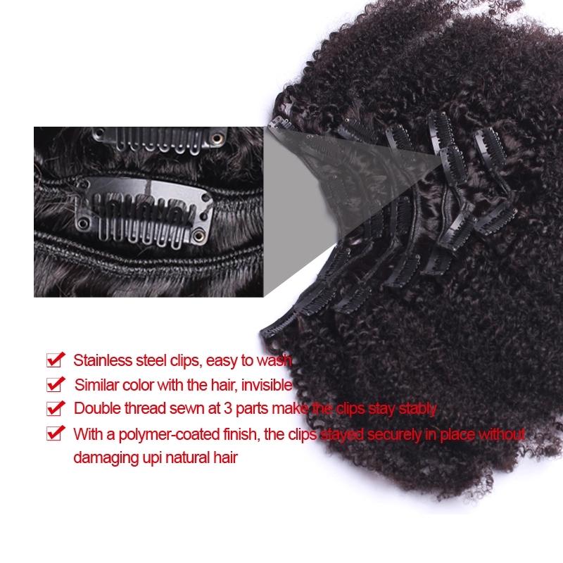 Clip In Human Hair Extensions 4B 4C Afro Kinky Curly Brazilian Non Remy Hair Full Head 7 Pcs Natural Color Hair