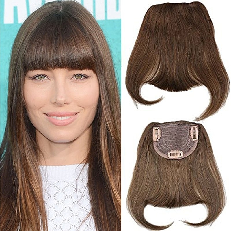 Clip-in Front Hair Bangs Full Fringe Short Straight Hairpieces Brazilian Virgin Human Hair Extensions for women 6-8inch (#4)
