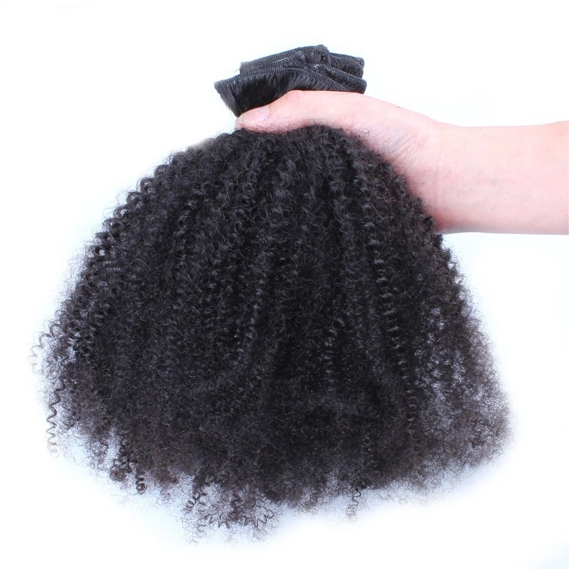 Clip In Human Hair Extensions 4B 4C Afro Kinky Curly Brazilian Non Remy Hair Full Head 7 Pcs Natural Color Hair