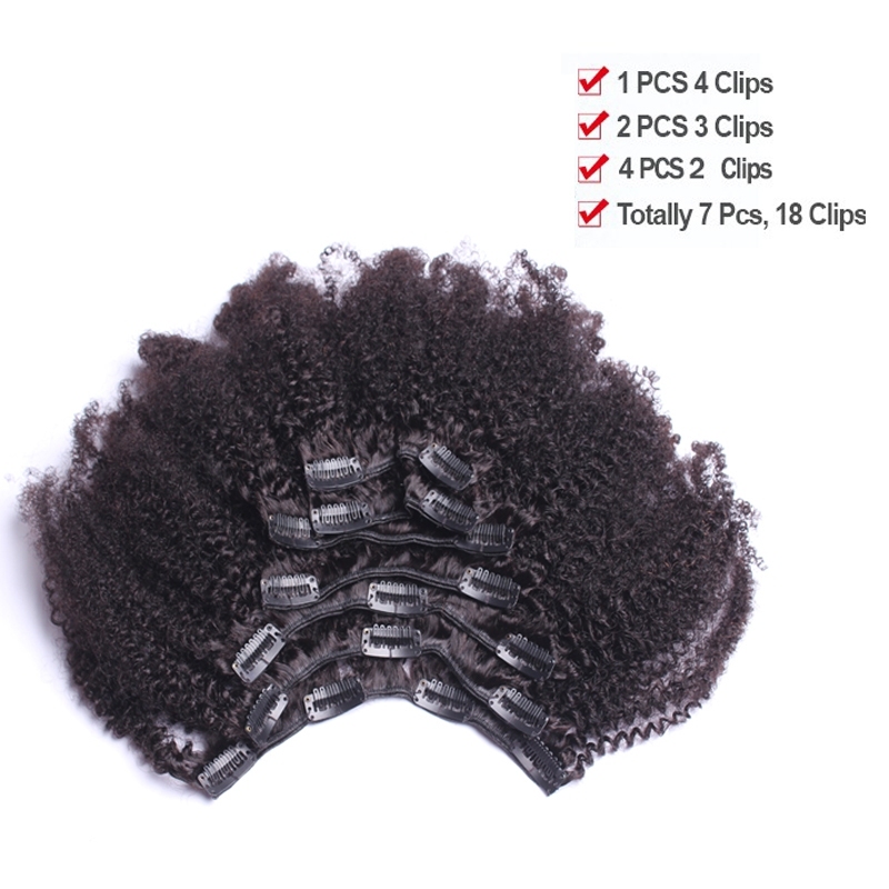 Clip In Human Hair Extensions 4B 4C Afro Kinky Curly Brazilian Non Remy Hair Full Head 7 Pcs Natural Color Hair