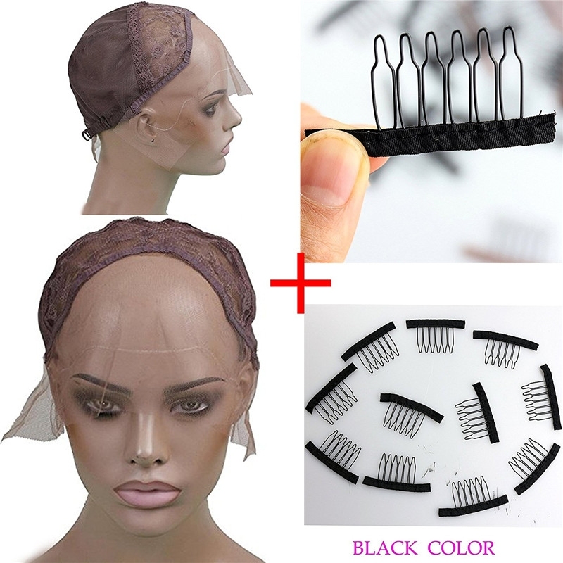 Lace Front Cap with 32 pcs One Bag Combs(black color) for Making Wigs Swiss and French Lace Hair Net for Wig Making