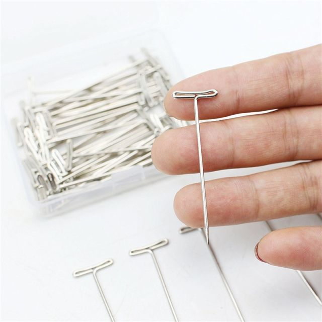 50pcs of One Plastic Box Steel T Pins for Making Wigs 2 inch Sliver Color