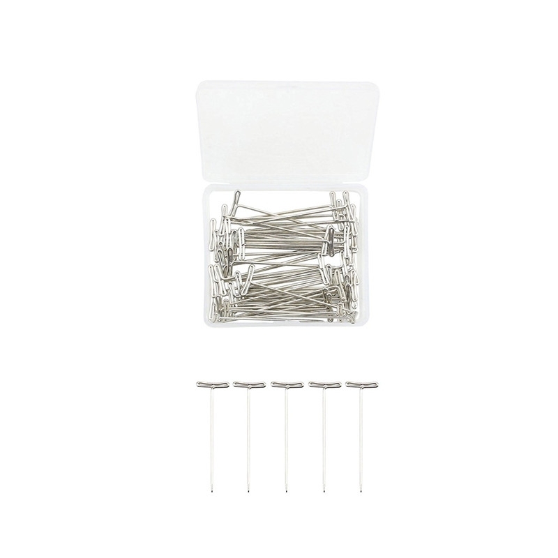 50pcs of One Plastic Box Steel T Pins for Making Wigs 2 inch Sliver Color