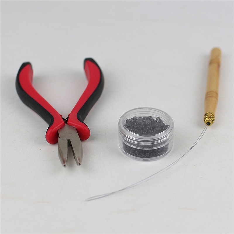 Pliers Loop Threader Bead Device Tool Kits for Silicone Micro Rings Link Hair and Feather Extensions(with Black# Nano Rings)