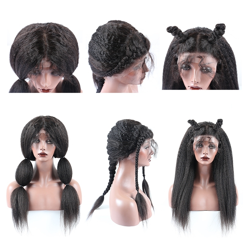 kinky straight Human Hair Lace Front Wig 250% Lace Front Wig human hair middle freestyle part large in stock