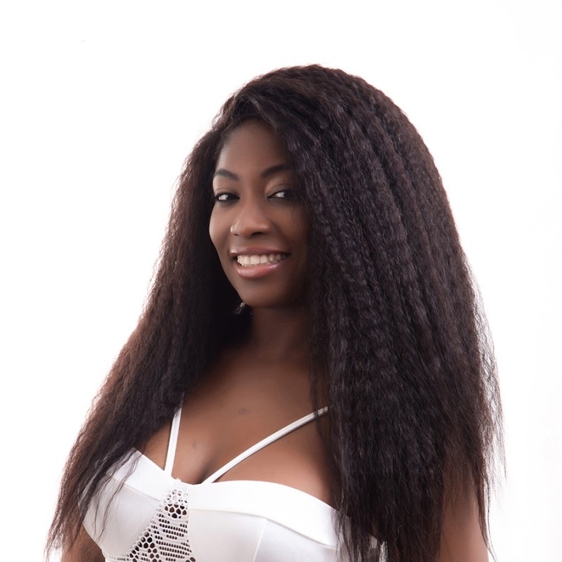 kinky straight Human Hair Lace Front Wig 250% Lace Front Wig human hair middle freestyle part large in stock