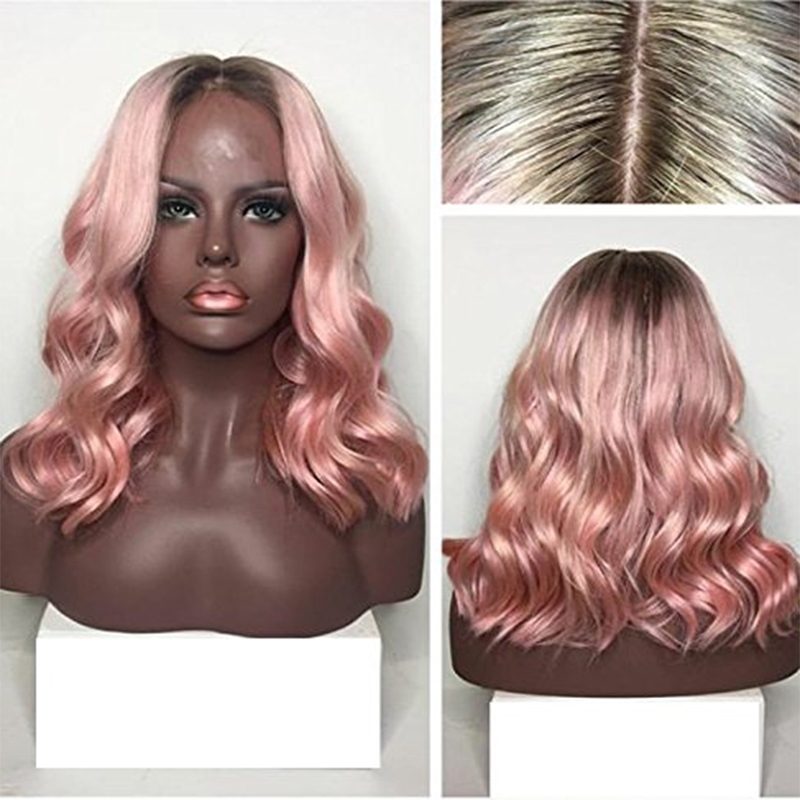 Best Quality Brazilian 1B / Pink Color Body Wave Human Hair Glueless Hair Wig With Natural Hairline