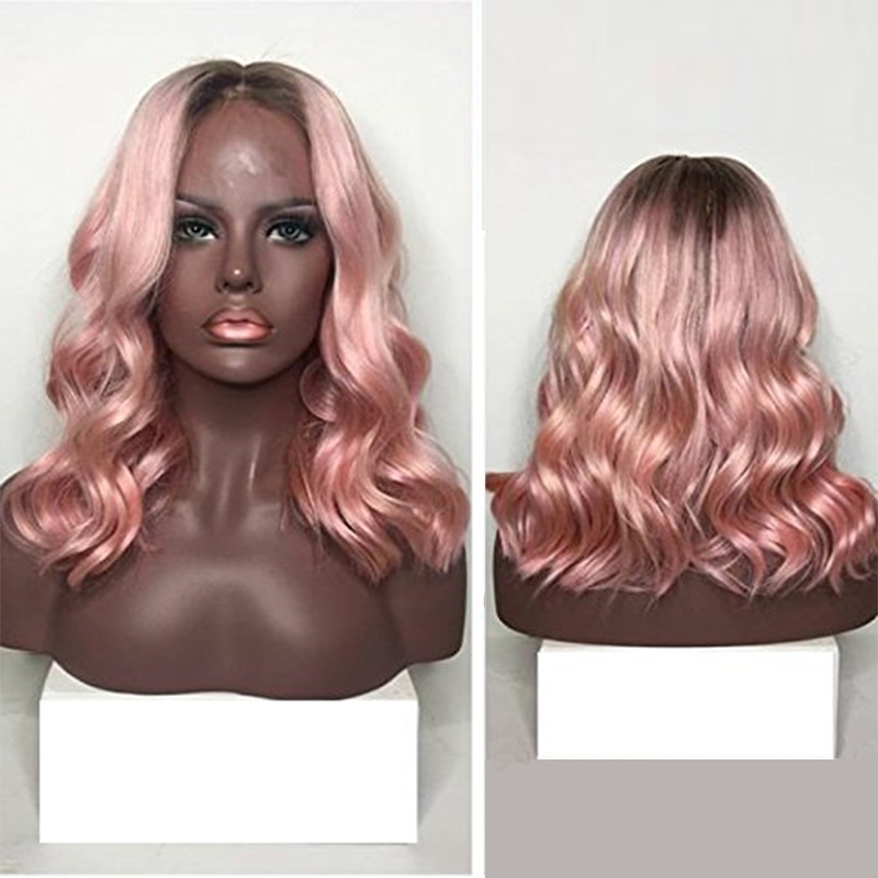 Best Quality Brazilian 1B / Pink Color Body Wave Human Hair Glueless Hair Wig With Natural Hairline