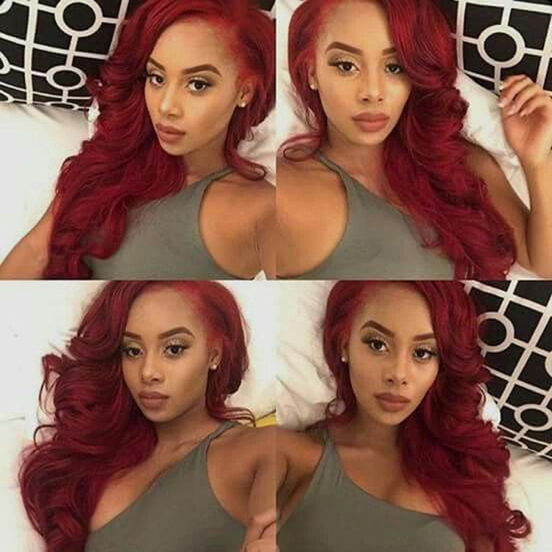 Red Color Malaysian Remy Hair Body Wave Lace Front Wig Bleached Knots 13X6 Cap Construction Human Hair Wigs 130% Density BURG Hair Color