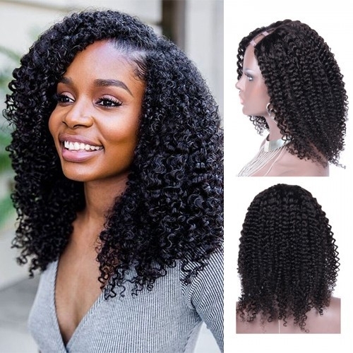 U Part Wig Human Hair for Black Women Brazilian Kinky Curly Natural Color