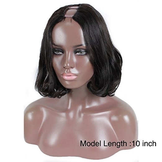 U Part Human Hair Wigs Brazilian Remy Hair Natural Wave Short Bob Wig for Black Women Natural Color