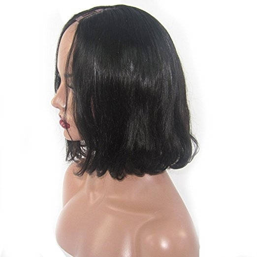 U Part Human Hair Wigs Brazilian Remy Hair Natural Wave Short Bob Wig for Black Women Natural Color