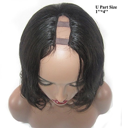 U Part Human Hair Wigs Brazilian Remy Hair Natural Wave Short Bob Wig for Black Women Natural Color