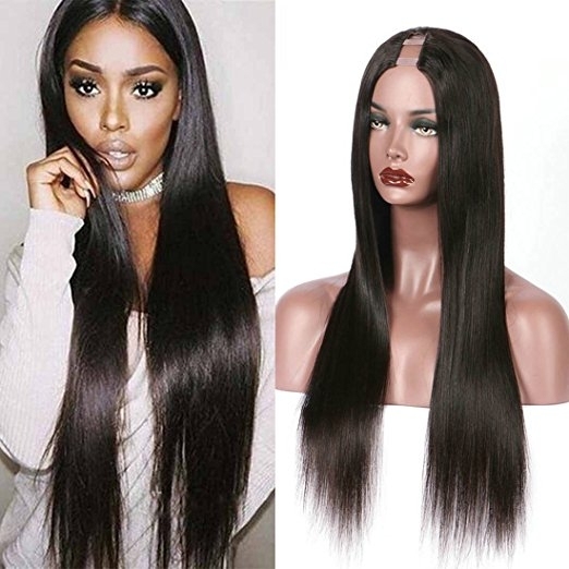 U Part Wigs Human Hair For Black Women Silky Straight Middle Part 1x4 U Parting Brazilian Remy Hair Natural Color