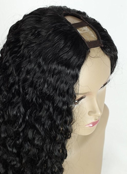 Unprocessed Curly U Part Malaysian Human Hair Wig U part Wigs for Black Women Left Side Parting 1''x4'' inches Natural Color